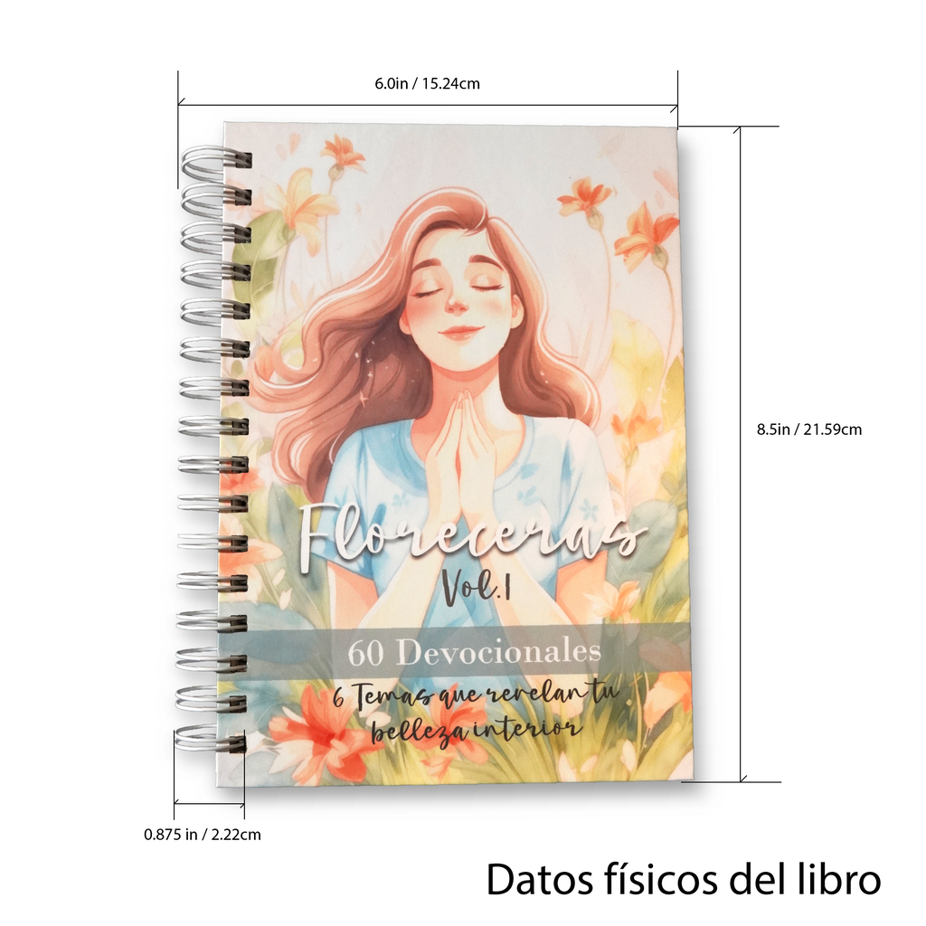 Floreceras Devocional Cristiano para Mujeres en espiral, encuadernado a mano, 60 Devocionales Guiados
