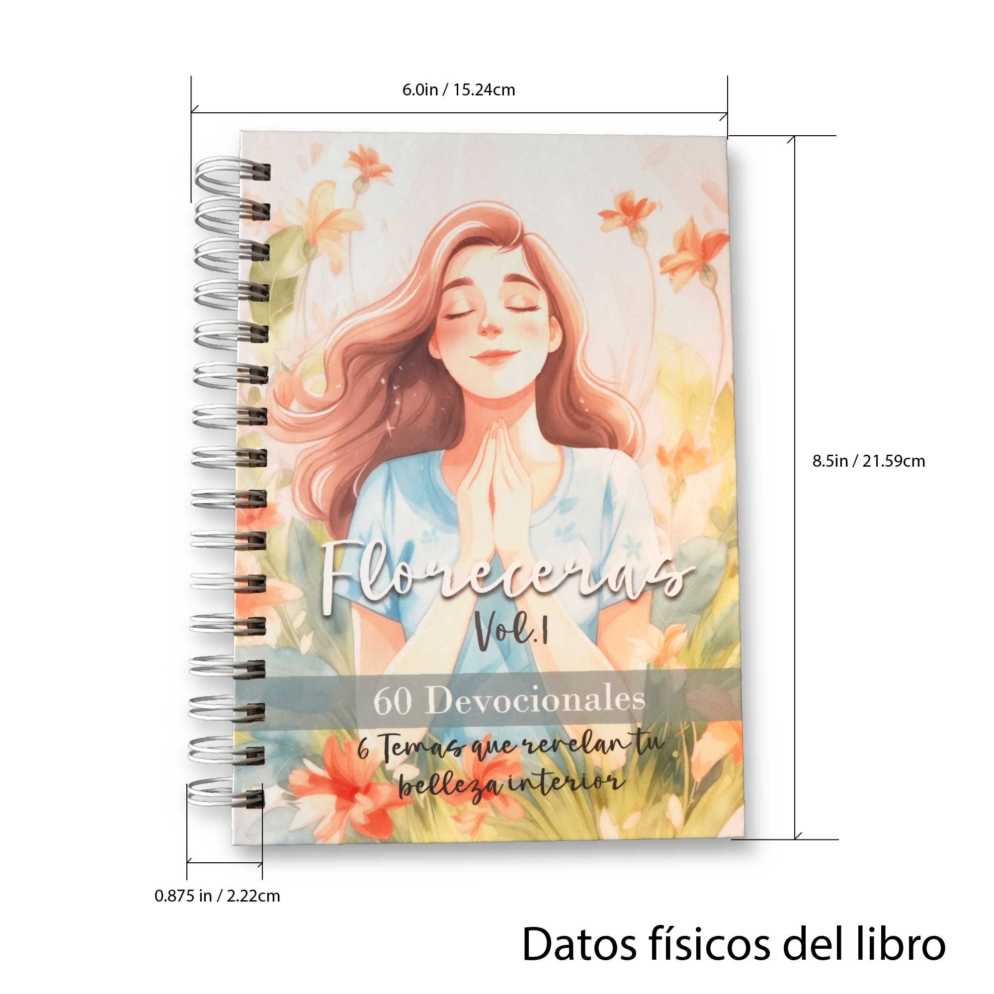 Floreceras Devocional Cristiano para Mujeres en espiral, encuadernado a mano, 60 Devocionales Guiados